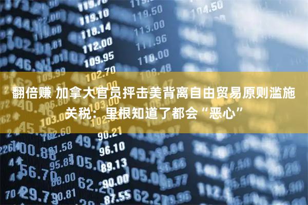 翻倍赚 加拿大官员抨击美背离自由贸易原则滥施关税：里根知道了都会“恶心”